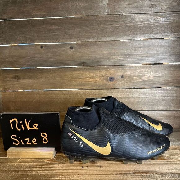Mens Nike iD Phantom VSN Pro DF FG Black Soccer Cleats Shoes Size 8‎ M GUC - Picture 1 of 6